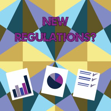 El yazısı metin Yeni Düzenlemeler soru. Kavram anlamı kuralları bir şey yapılır şekilde kontrol etmek için hükümet sipariş yaptı Beyaz Kağıt üzerinde Bar, Veri ve Pasta Grafik Diyagramı Grafik Her Sunumu.