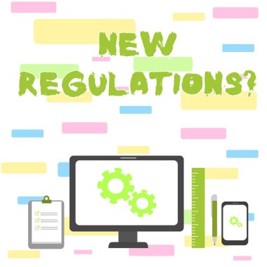 Yeni Düzenlemeler sorusunu gösteren not yazma. İş fotoğraf vitrin kuralları bir şey yapılır şekilde kontrol etmek için hükümet sipariş yaptı.