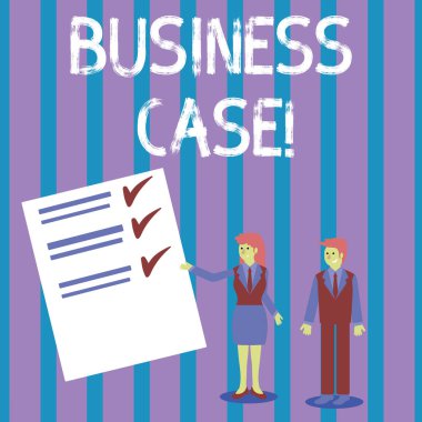 İş Vakası'nı gösteren kavramsal el yazısı. İş fotoğrafı vitrini, bir proje veya program Adam ve Kadın Sunum Raporu'nun Kağıt üzerinde Kontrol ve Satırlar üzerine üstlenilmesi için gerekçe sağlar.