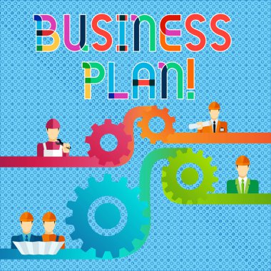 El yazısı metin İş Planı. Bir iş s belirleyen belge anlamına kavram gelecekteki hedefleri Cog Gear Ayar Simgesi Farklı Profesyonel Karakter Erkekler Bağlayan.