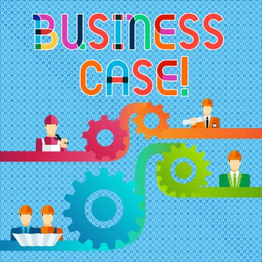 El yazısı metin İş Case. Kavram anlamı, Farklı Profesyonel Karakterden Erkekleri Bağlayan Bir proje veya program Cog Gear Ayar Simgesini üstlenmek için gerekçe sağlar.