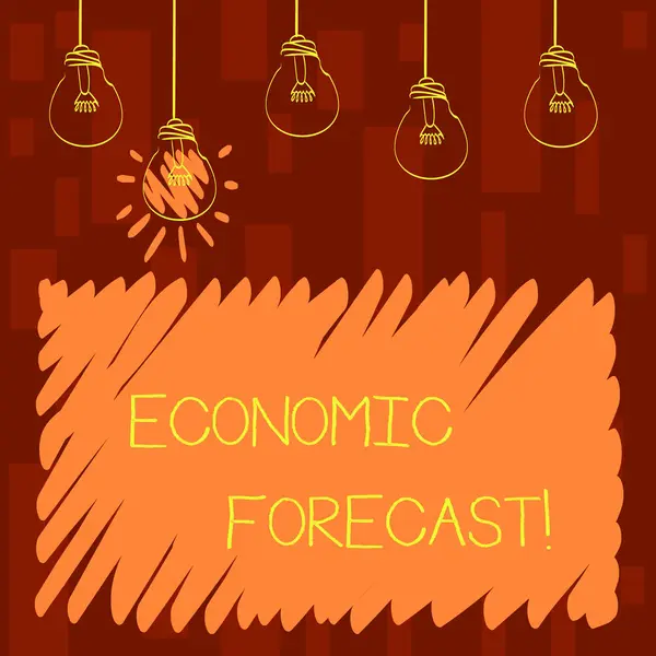 Text sign showing Economic Forecast. Conceptual photo attempting to predict the future condition of the economy Set of Transparent Bulbs Hanging with Filament and One is in Lighted Icon. — Stock Photo, Image