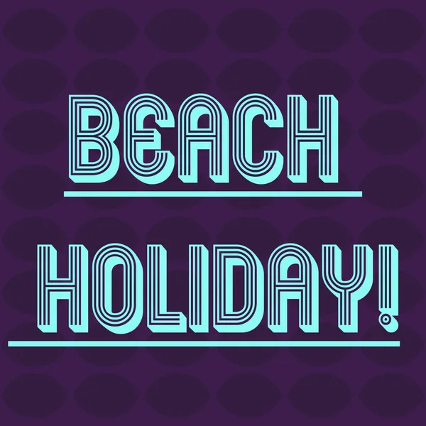 Signo de texto que muestra Beach Holiday. Foto conceptual Vacaciones en las que básicamente solo se toma el sol en la playa Forma geométrica ovalada en filas y columnas en violeta patrón redondo monocromático . — Foto de Stock
