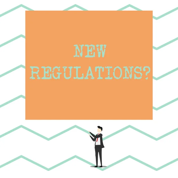 Konzeptionelle Handschrift, die neue Regulierungsfragen aufzeigt. Business-Foto zeigt Regeln gemacht Regierungsauftrag zu kontrollieren, wie etwas getan wird. — Stockfoto