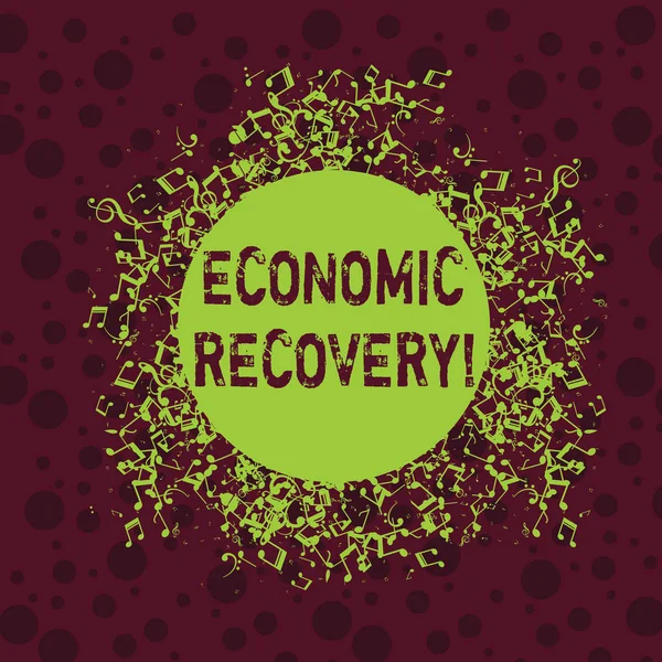 Word writing text Economic Recovery. Business concept for rise of business activity signaling the end of a recession Disarrayed and Jumbled Musical Notes Icon Surrounding Blank Colorful Circle. — Stock Photo, Image