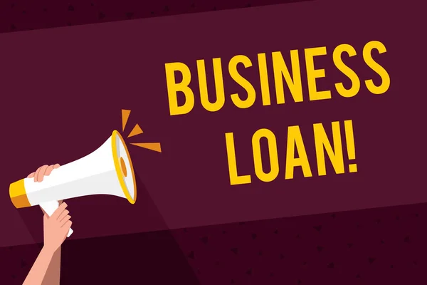 Writing note showing Business Loan. Business photo showcasing Loans provided to small businesses for various purposes Human Hand Holding Megaphone with Sound Icon and Text Space.