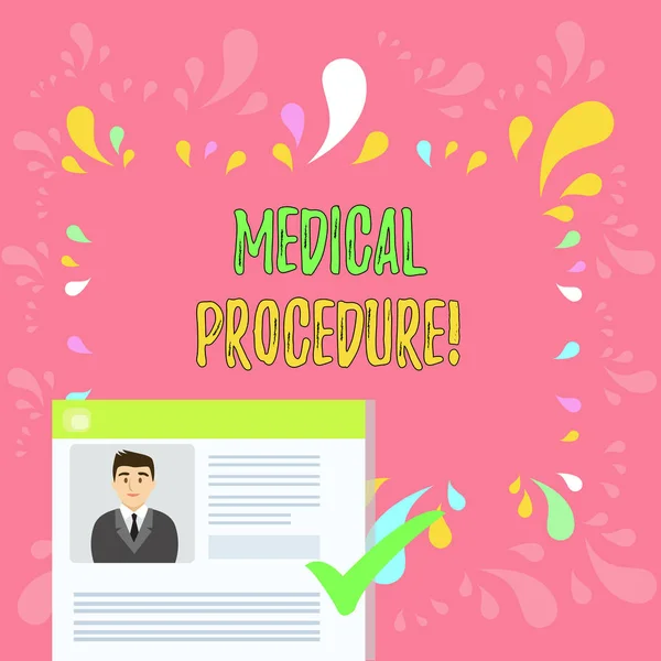 Word writing text Medical Procedure. Business concept for a procedure employed by medical or dental practitioners. — Stock Photo, Image