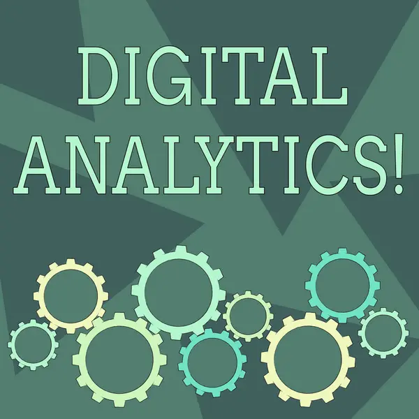 Ecriture conceptuelle montrant Digital Analytics. Photo d'affaires présentant l'analyse des données qualitatives et quantitatives Cog Wheel Gear Engaging, Interlocking and Tesselating . — Photo