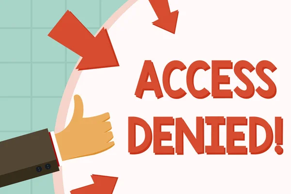 Text sign showing Access Denied. Conceptual photo error message shown when you do not have access rights Hand Gesturing Thumbs Up and Holding on Blank Space Round Shape with Arrows.