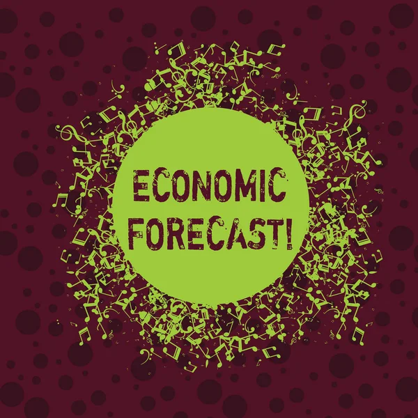 Word writing text Economic Forecast. Business concept for attempting to predict the future condition of the economy Disarrayed and Jumbled Musical Notes Icon Surrounding Blank Colorful Circle. — Stock Photo, Image