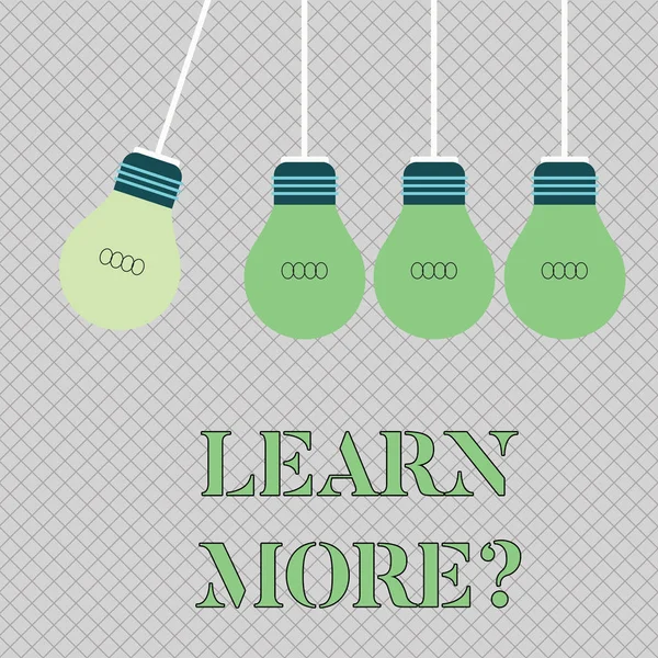 Handwriting text writing Learn More question. Concept meaning gain knowledge or skill studying practicing Color Incandescent Pendant Bulb Hanging with One Different Shade Lightbulb.