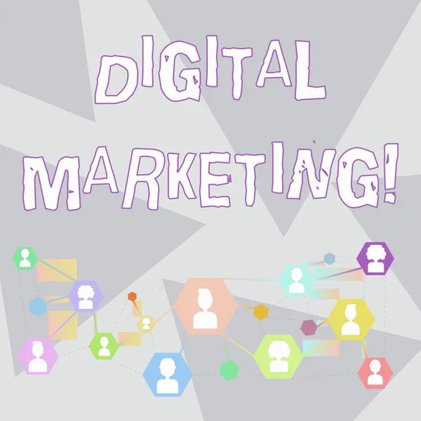 Word writing text Digital Marketing. Business concept for marketing of products using digital technologies Online Chat Head Icons with Avatar and Connecting Lines for Networking Idea.