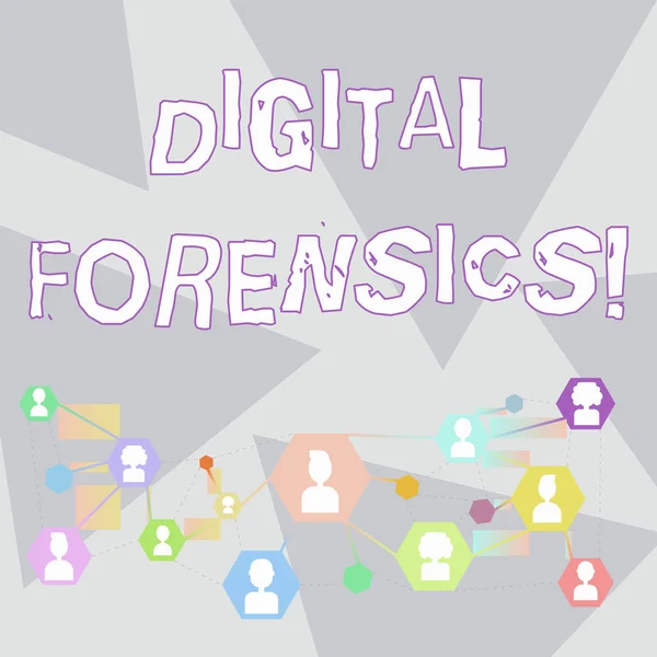 Word writing text Digital Forensics. Business concept for investigation of material found in digital devices Online Chat Head Icons with Avatar and Connecting Lines for Networking Idea.