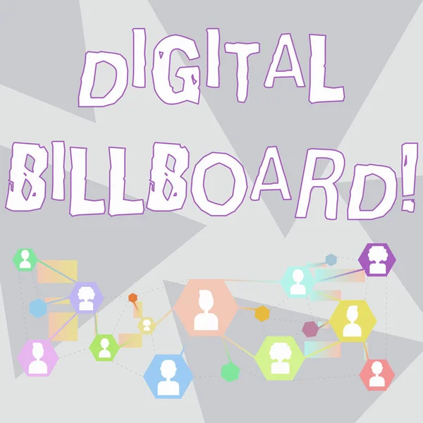 Word writing text Digital Billboard. Business concept for billboard that displays digital images for advertising Online Chat Head Icons with Avatar and Connecting Lines for Networking Idea. — 스톡 사진