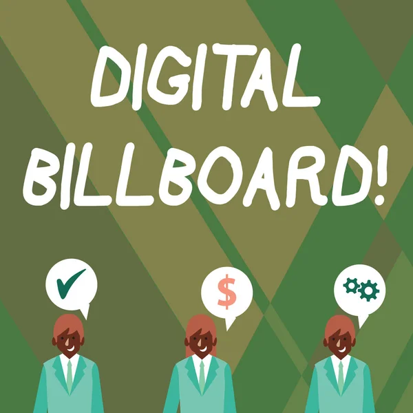 Word writing text Digital Billboard. Business concept for billboard that displays digital images for advertising Businessmen Each has their Own Speech Bubble with Optimization Cost Icons. — 스톡 사진