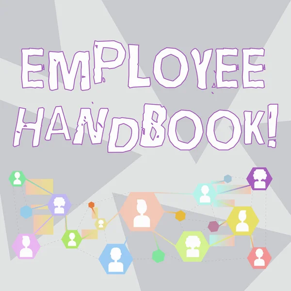 Word writing text Employee Handbook. Business concept for states the rules and regulations and policies of a company Online Chat Head Icons with Avatar and Connecting Lines for Networking Idea.