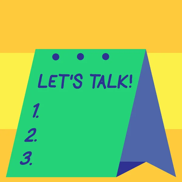 Texto de escritura de palabras Let S Talk. Concepto de negocio porque están sugiriendo iniciar una conversación sobre un tema específico . — Foto de Stock