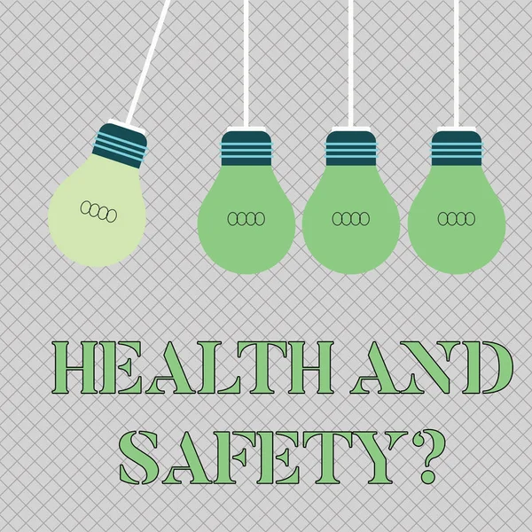 Handwriting text writing Health And Safety question. Concept meaning regulations and procedures intended to prevent accident Color Incandescent Pendant Bulb Hanging with One Different Shade Lightbulb.