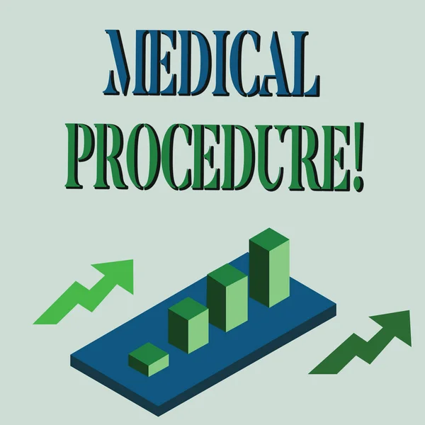 Word writing text Medical Procedure. Business concept for a procedure employed by medical or dental practitioners Colorful Clustered 3D Bar Chart Graph Diagram in Perspective with Two Arrows.