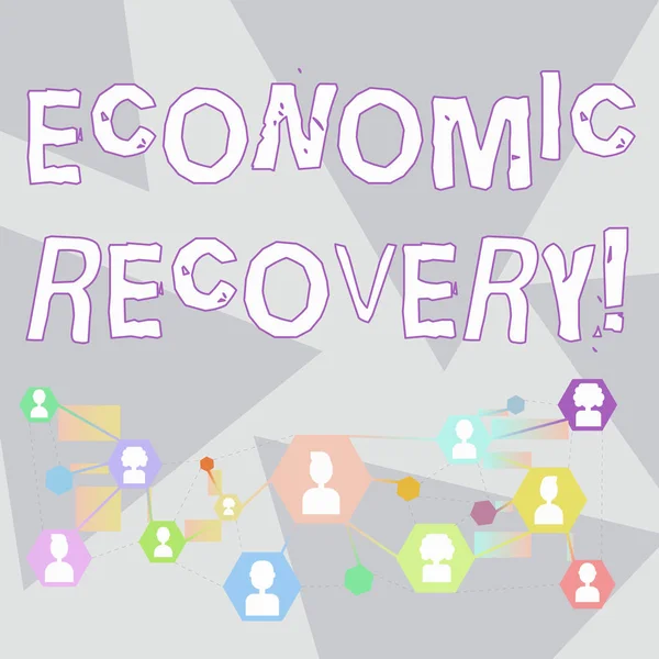 Word writing text Economic Recovery. Business concept for rise of business activity signaling the end of a recession Online Chat Head Icons with Avatar and Connecting Lines for Networking Idea.
