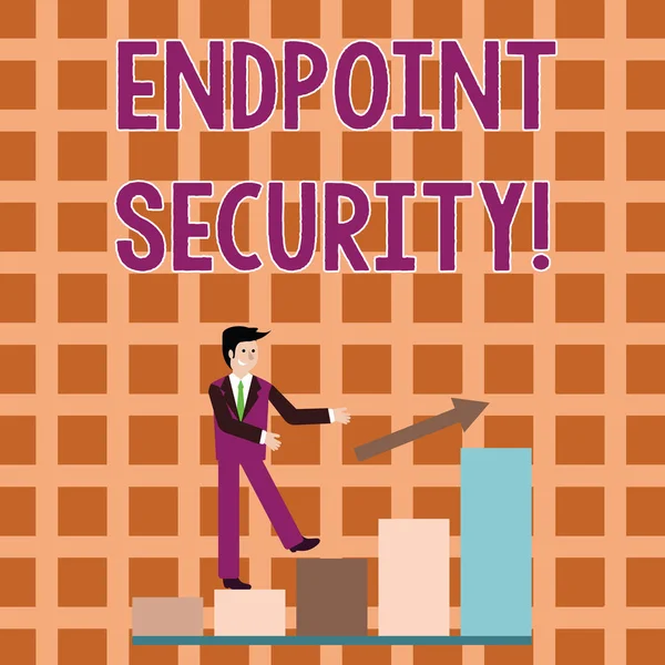 Word writing text Endpoint Security. Business concept for the methodology of protecting the corporate network Smiling Businessman Climbing Colorful Bar Chart Following an Arrow Going Up. — 스톡 사진