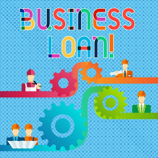 Handwriting text Business Loan. Concept meaning Loans provided to small businesses for various purposes Cog Gear Setting Icon Connecting Men from Different Professional Character. — Stock Photo, Image