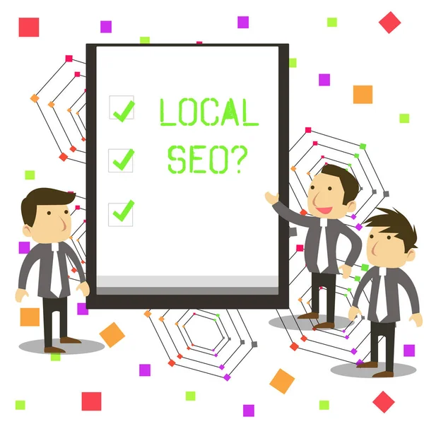 Texto de caligrafia Local Seoquestion. Conceito que significa uma maneira incrivelmente eficaz de comercializar seu negócio local online . — Fotografia de Stock