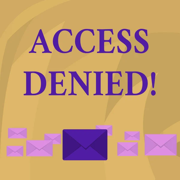 Word writing text Access Denied. Business concept for error message shown when you do not have access rights Pastel Color Closed Envelopes in Different Sizes with Big one in the Middle.