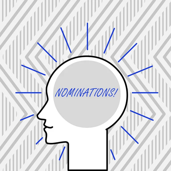 Word-nominaties voor tekst schrijven. Bedrijfsconcept voor de benoeming van Nominating Committee of staat genomineerd voor prijs. — Stockfoto