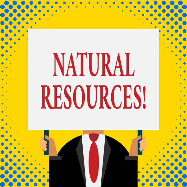 Textschreiben natürliche Ressourcen. Geschäftskonzept für Materialien, die in der Natur vorkommen und zum wirtschaftlichen Gewinn verwendet werden. — Stockfoto