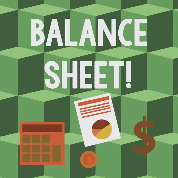 Handwriting text Balance Sheet. Concept meaning financial statement that report a company s is assets liabilities Computing Dollar Investment in Gold and Presenting Data thru Pie Chart Graph.