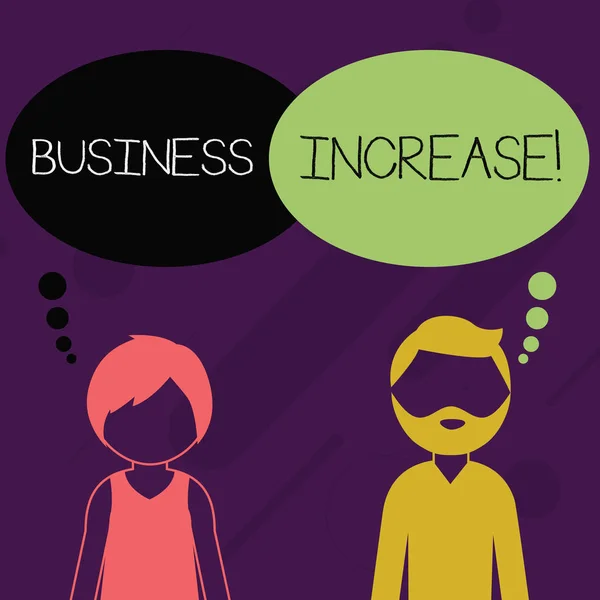 Word writing text Business Increase. Business concept for improving some measure of an enterprise s is success Bearded Man and Woman Faceless Profile with Blank Colorful Thought Bubble. — 스톡 사진