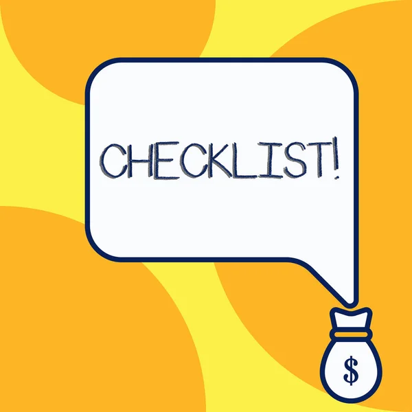 Handskrifts text skriva checklista. Begrepp som betyder listobjekt som krävs saker göras eller punkter anses. — Stockfoto