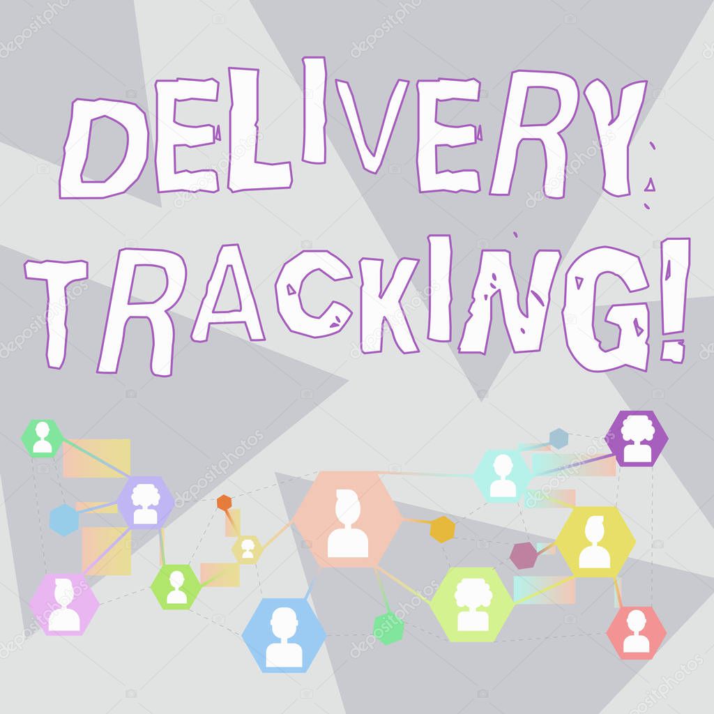 Word writing text Delivery Tracking. Business concept for the process of localizing shipping containers and mails Online Chat Head Icons with Avatar and Connecting Lines for Networking Idea.