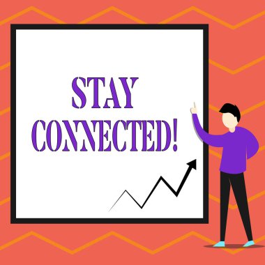 Stay Connected 'ı gösteren not yazılıyor. İş fotoğraflarının sergilenmesi iletişimi koparmamak için..