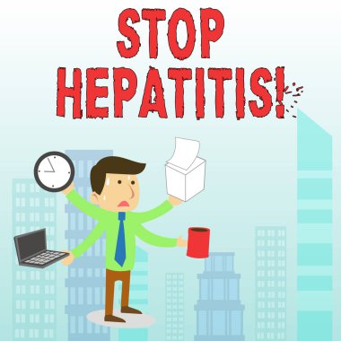 Hepatiti Durdur'u gösteren kavramsal el yazısı. İş fotoğraf metin Tedavi veya karaciğer iltihabı önlenmesi.