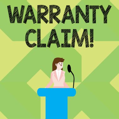 Garanti talebini gösteren bir not yazıyorum. Mikrofon Arkasında Konuşan İş Kadınının Değiştirme veya Tamir Etme Hakkı.