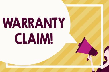 El yazısı metin yazma Garanti Talebi. Kavram değiştirme veya onarım veya tazminat Huge Blank Speech Bubble Round Shape için bir müşterinin Hakkı anlamına gelir. İnce Kadın Renkli Megafon Tutuyor.