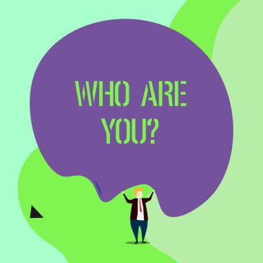 Kimsiniz sorusunu gösteren not yazma. Kimlik veya gösteren bilgileri soran iş fotoğrafı.