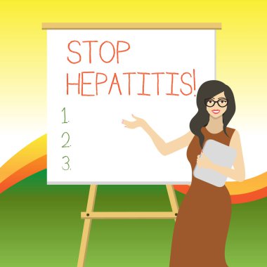 Hepatiti durdurduğunu gösteren bir not yazıyorum. İş fotoğraflarında karaciğer iltihabının önlenmesi ya da tedavisinin gösterilmesi.