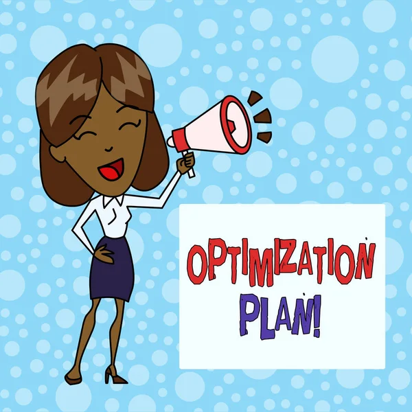 Word writing text Optimization Plan. Business concept for Finding an alternative with the most cost effective.