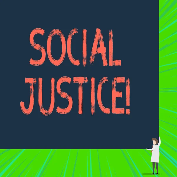 Writing note showing Social Justice. Business photo showcasing Equal access to wealth and privileges within a society. — Stock Photo, Image