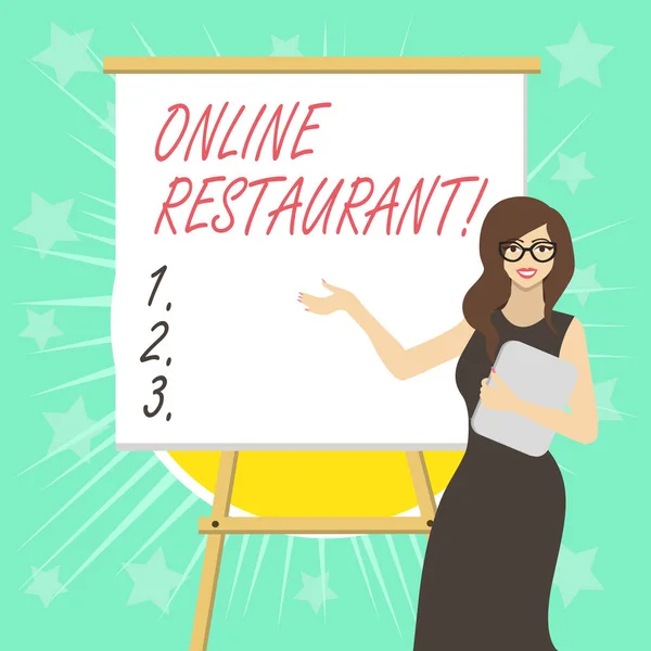 Tekstbord met Online Restaurant. Conceptuele foto internet dat het restaurant of het voedingsbedrijf verbindt. — Stockfoto