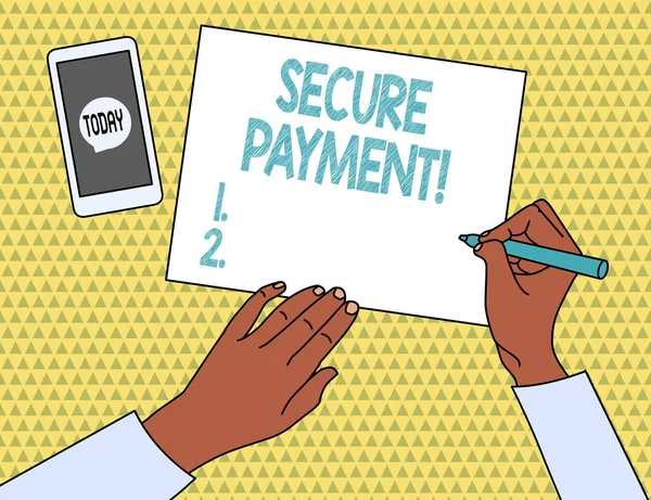 Word Writing Text sichere Zahlung. Geschäftskonzept für Webseite, auf der Kreditkartennummern eingegeben werden, ist gesichert. — Stockfoto