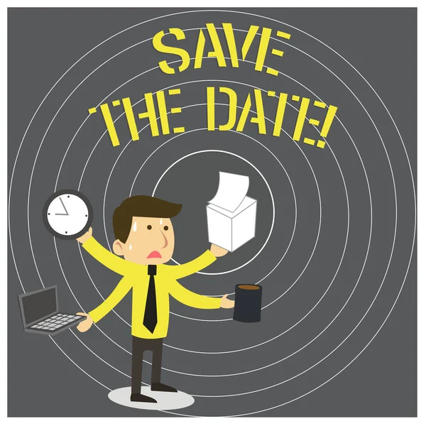 Scrivere una nota che mostra Save The Date. Business photo showcase Organizzare eventi ben fare giorno organizzatori di eventi speciali . — Foto Stock