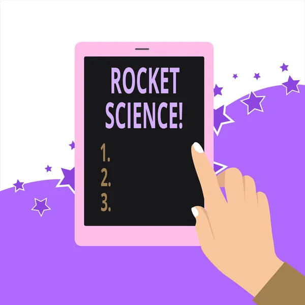 Manuscrito texto Rocket Science. Conceito que significa atividade difícil que você precisa ser inteligente para fazer . — Fotografia de Stock