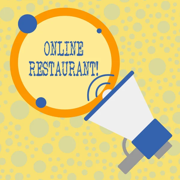 Text sign showing Online Restaurant. Conceptual photo internet that connects the restaurant or the food company. — Stock Photo, Image