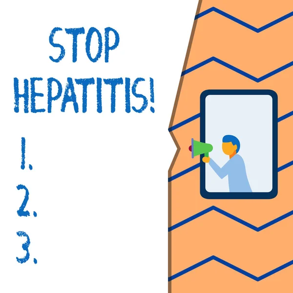 Escrita de mão conceitual mostrando Stop Hepatitis. Texto para fotos de negócios Tratamento ou prevenção da inflamação do fígado . — Fotografia de Stock