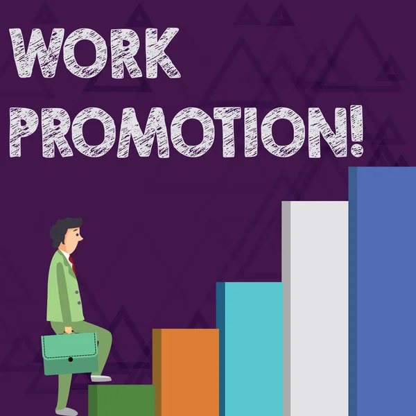 Word writing text Work Promotion. Business concept for advancement of an employee within a company position Businessman Carrying a Briefcase is in Pensive Expression while Climbing Up.