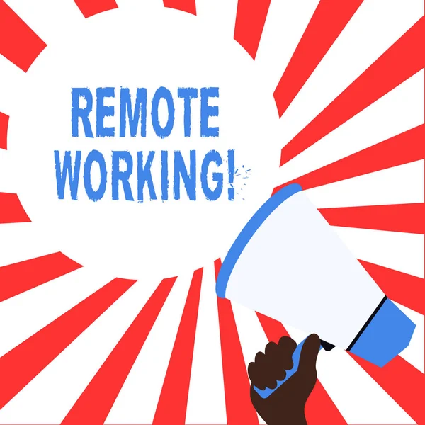 Tekst schrijven Remote Working. Bedrijfsconcept voor situaties waarin een werknemer voornamelijk vanuit huis werkt. — Stockfoto